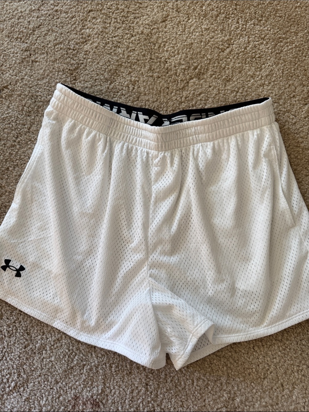 NWOT Under Armour White Women's Athletic Mesh Shorts with Black Logo